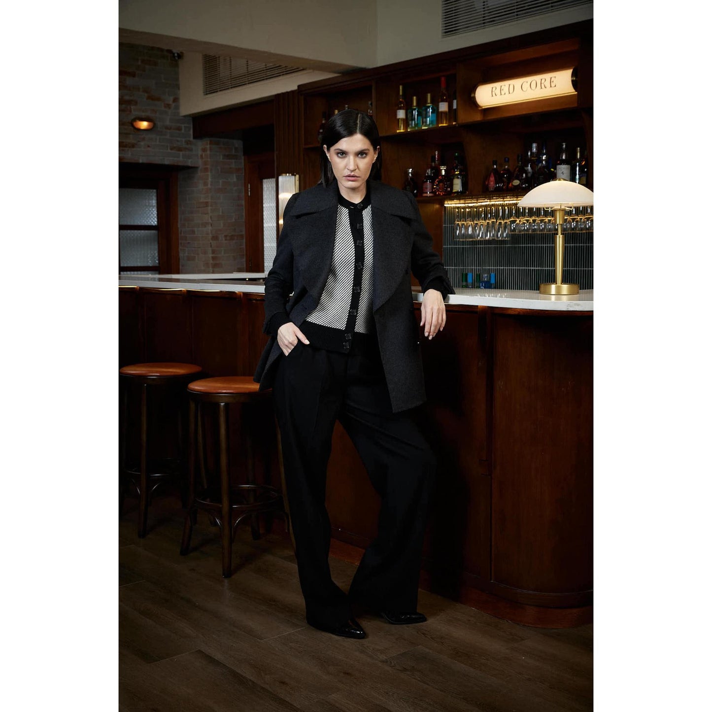 Women Barcelos Coat - Peacoat in Wool/Cashmere Blend - Charcoal Grey