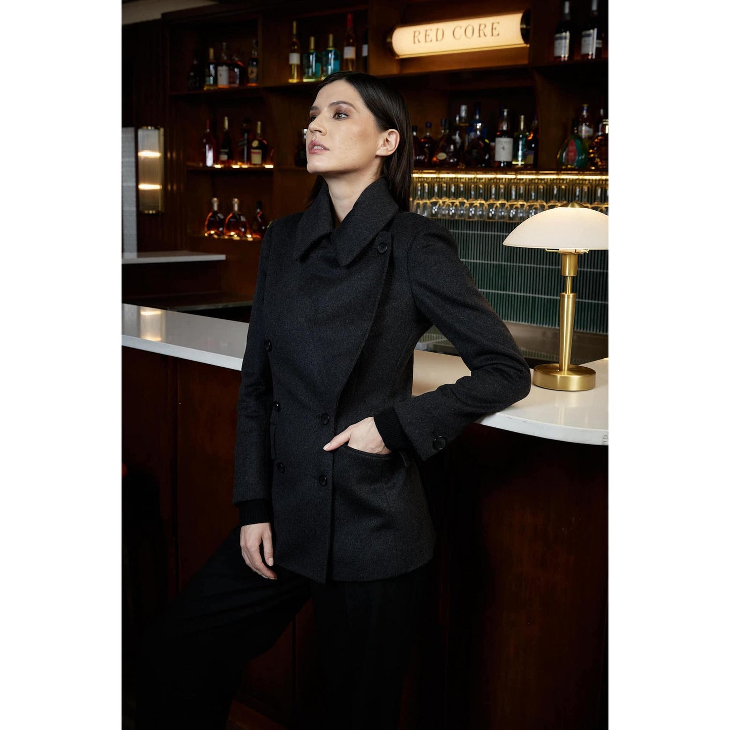 Women Barcelos Coat - Peacoat in Wool/Cashmere Blend - Charcoal Grey