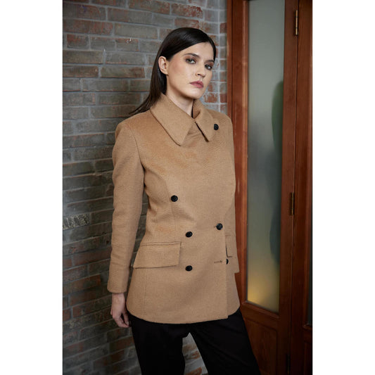Women Barcelos Coat - Peacoat in Camel Beige Wool
