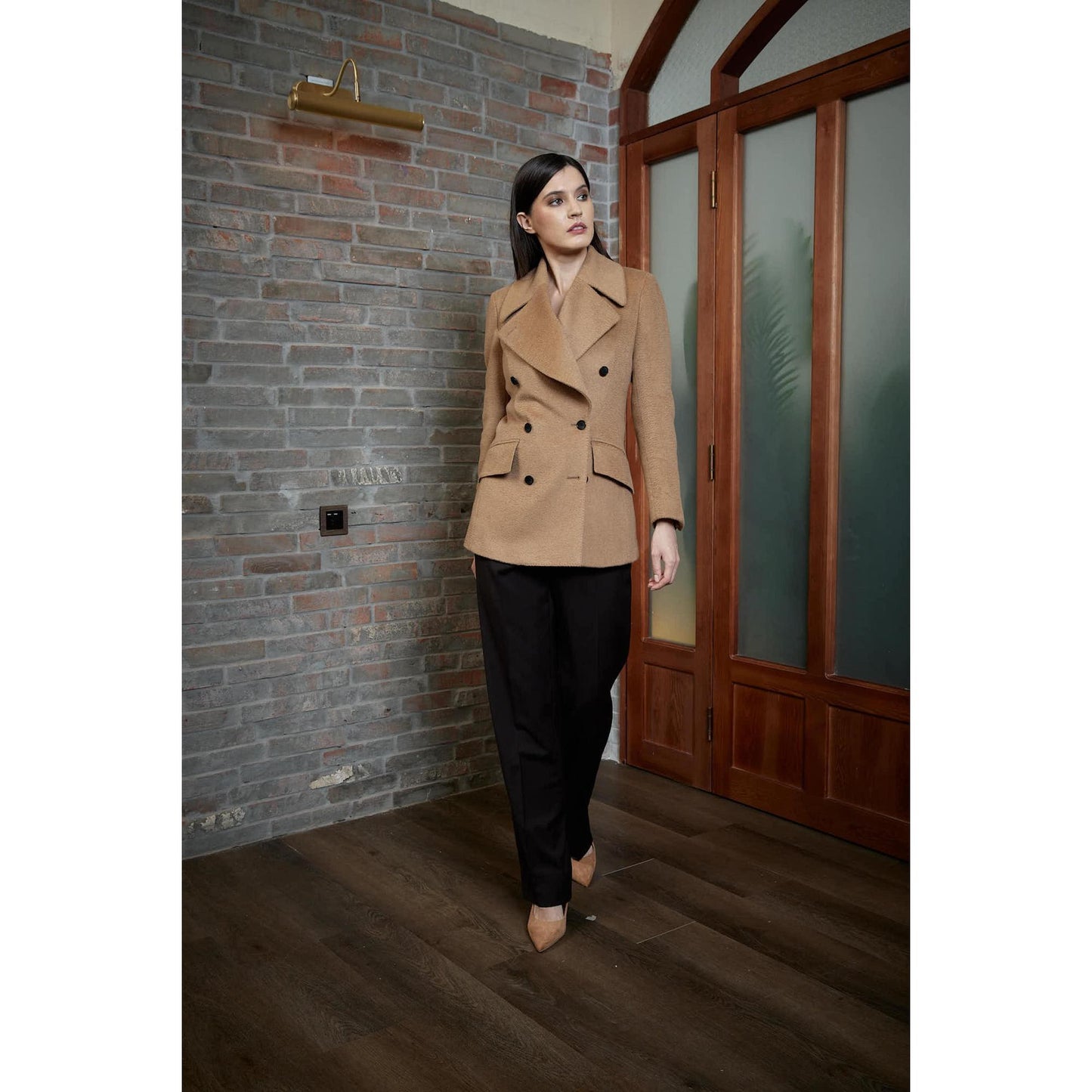 Women Barcelos Coat - Peacoat in Camel Beige Wool