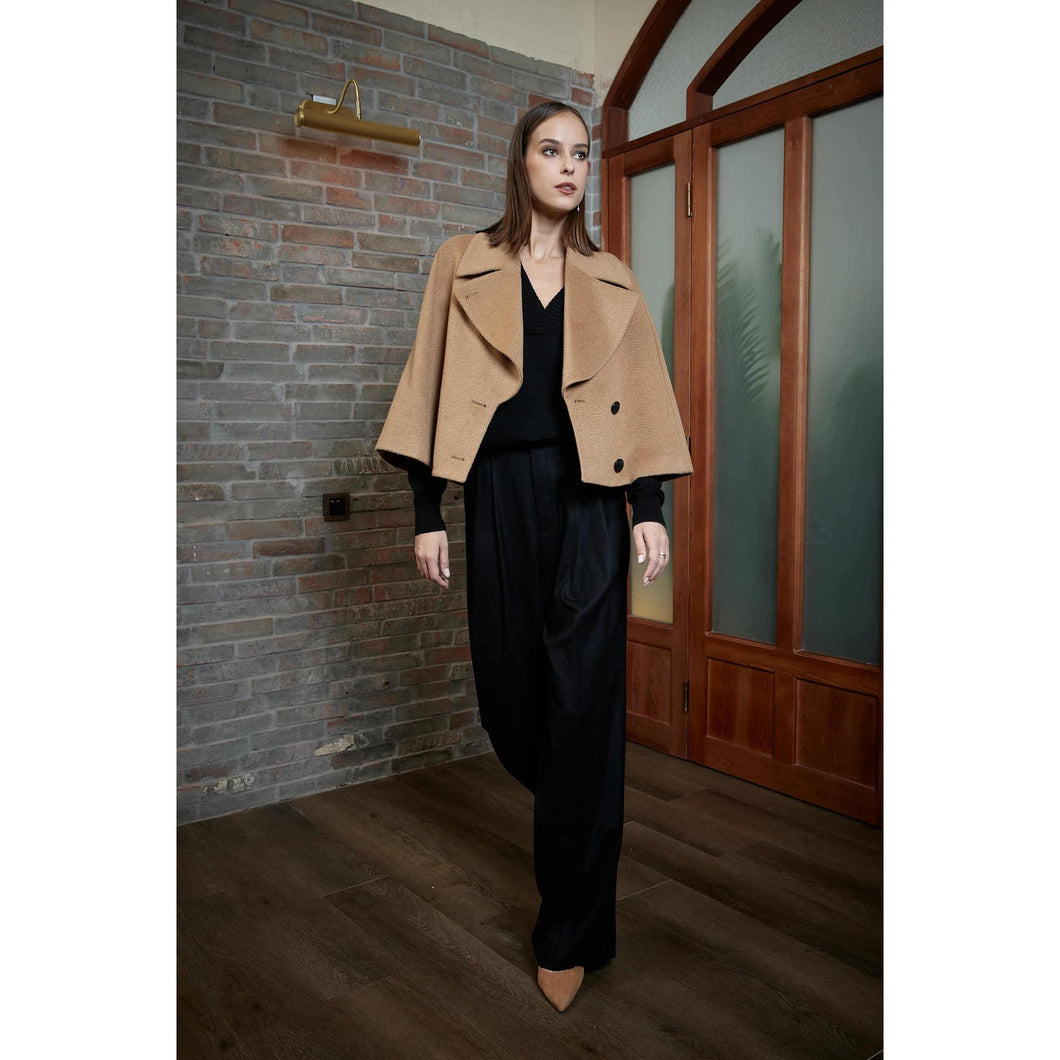Women Alfena Cape - Cape in Camel Beige Wool - Camel Beige