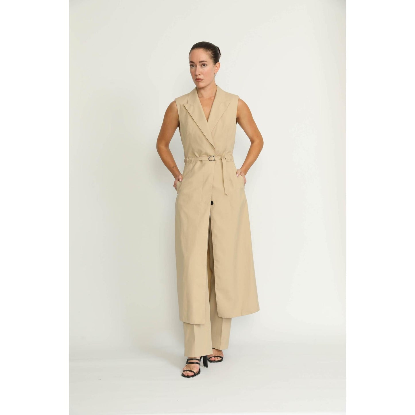Women Basel Trenchcoat - Basel Khaki Beige Sleeveless Trench