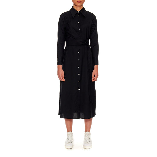 Women Mulhouse Dress - Everyday Wrap Shirt Dress - Black