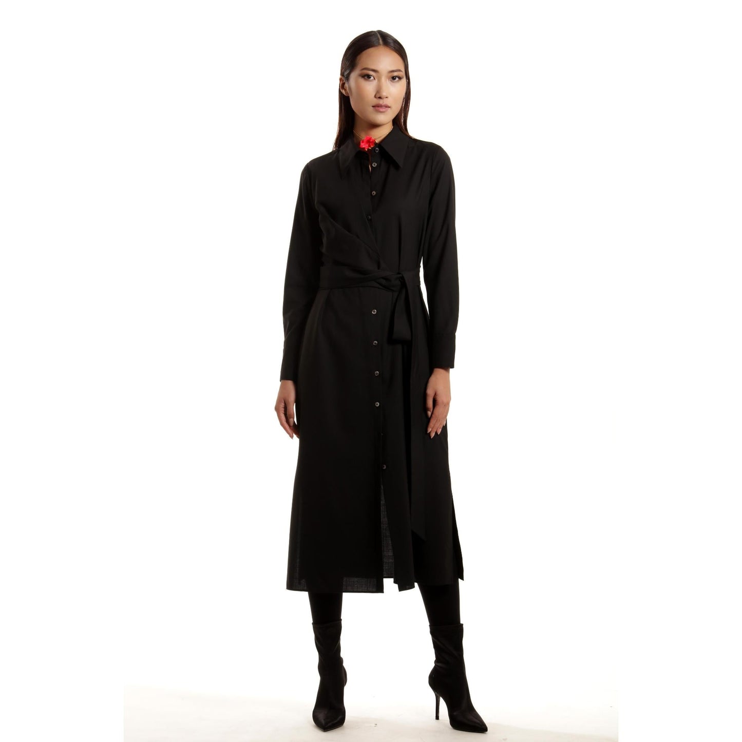 Women Mulhouse Dress - Everyday Wrap Shirt Dress - Black