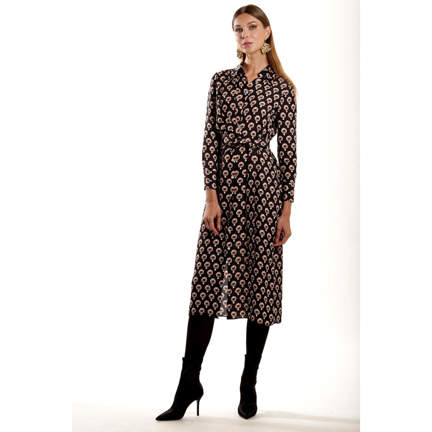Women Mulhouse Dress - Everyday Wrap Shirt Dress - Black print