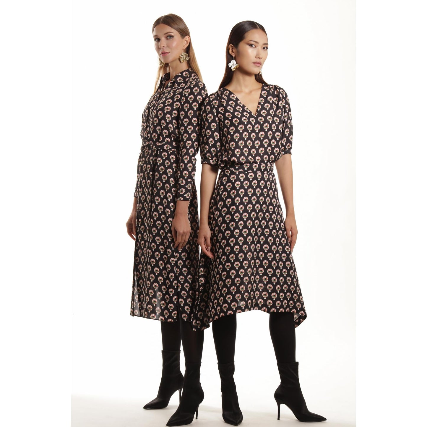 Women Mulhouse Dress - Everyday Wrap Shirt Dress - Black print