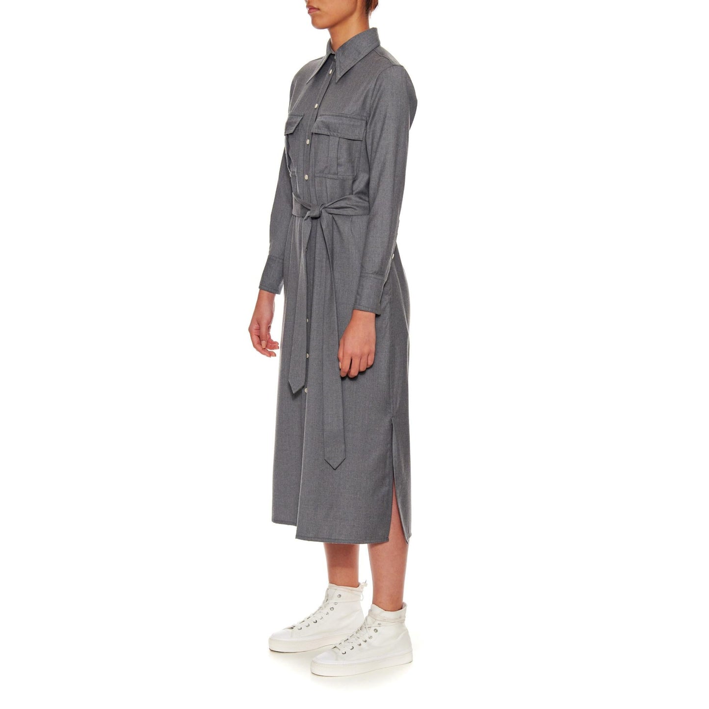 Women Amiens Dress - Long Sleeve Shirt Dress With Utility Pockets in Sky Grey