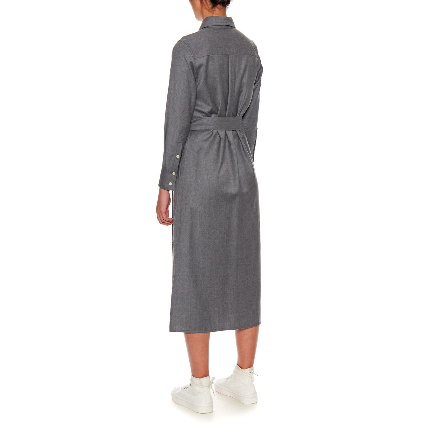 Women Amiens Dress - Long Sleeve Shirt Dress With Utility Pockets in Sky Grey