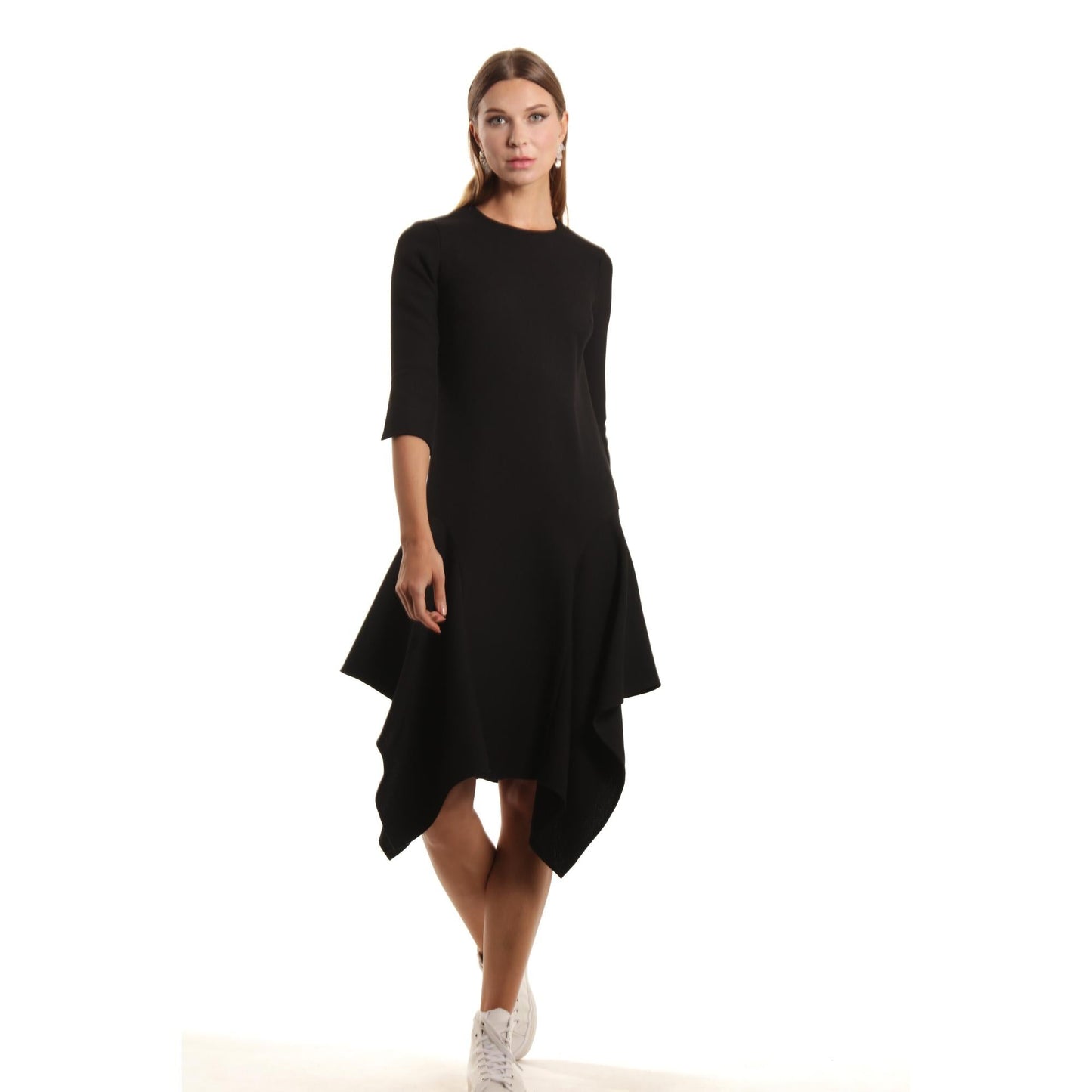 Women Dijon Dress - Shift Dress With Handkerchief Hem - Black