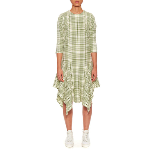 Women Dijon Dress - Shift Dress With Handkerchief Hem - Green check