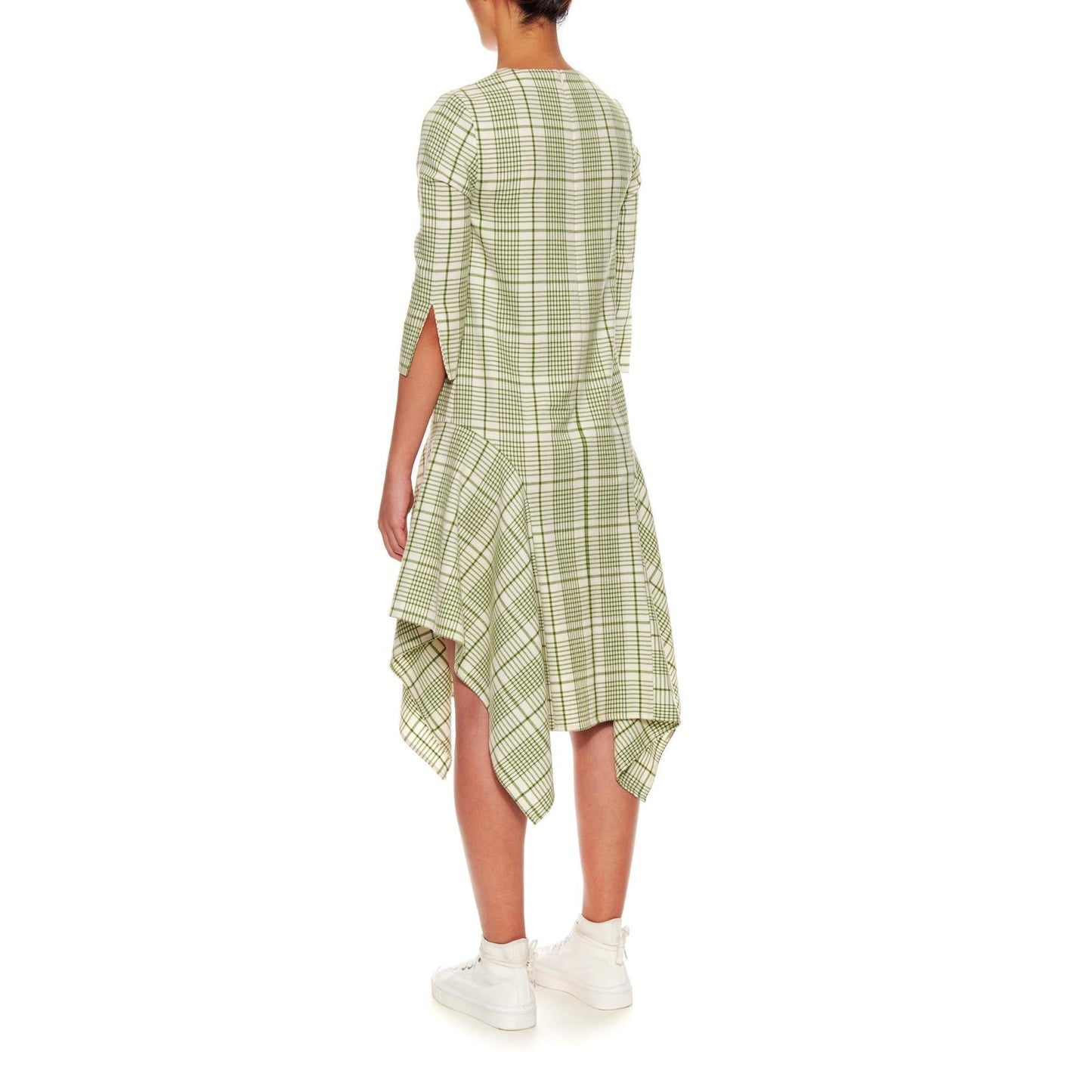 Women Dijon Dress - Shift Dress With Handkerchief Hem - Green check