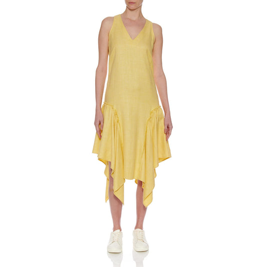 Women Malaga Dress - Sleeveless Shift Dress With Side Drapes in Yellow