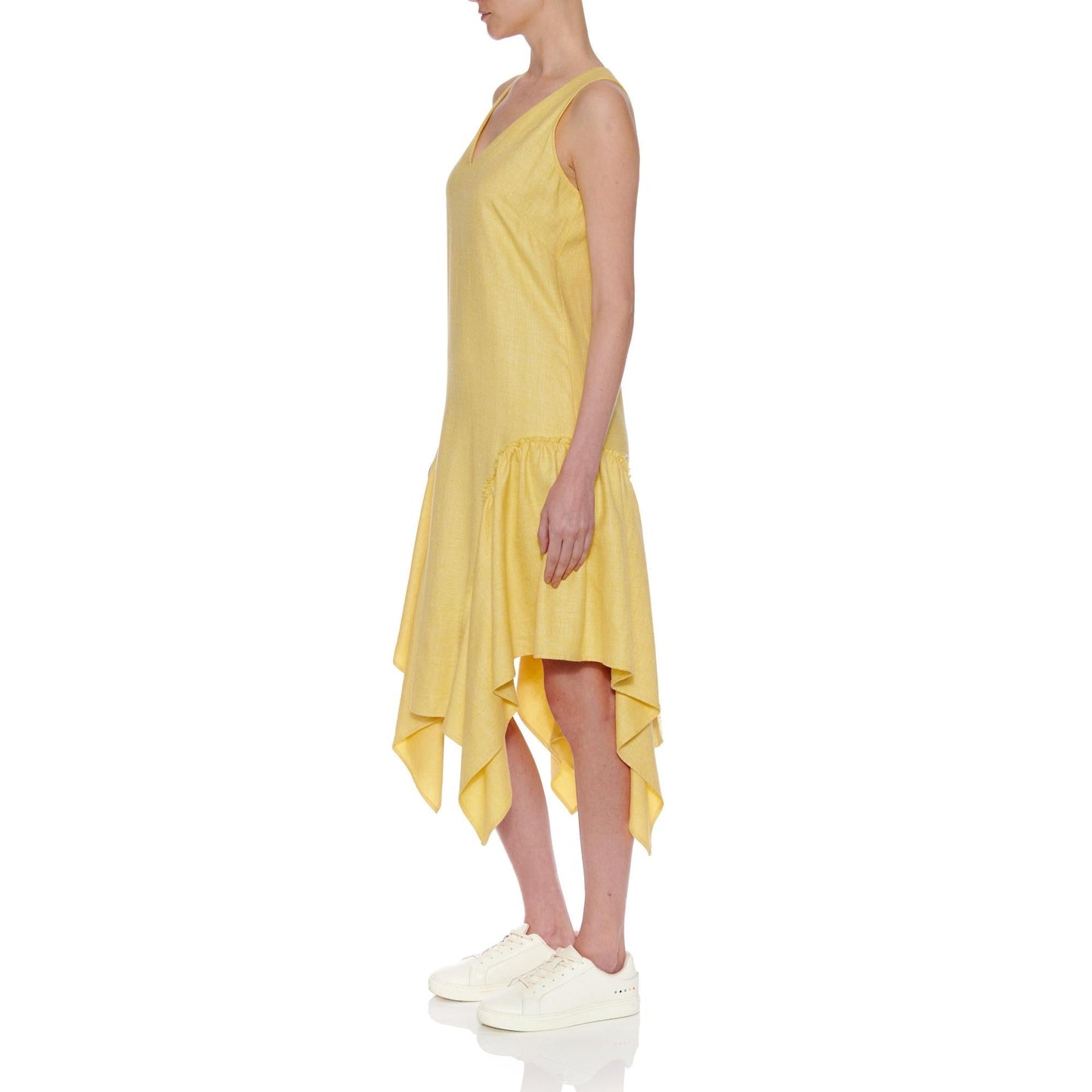 Women Malaga Dress - Sleeveless Shift Dress With Side Drapes in Yellow