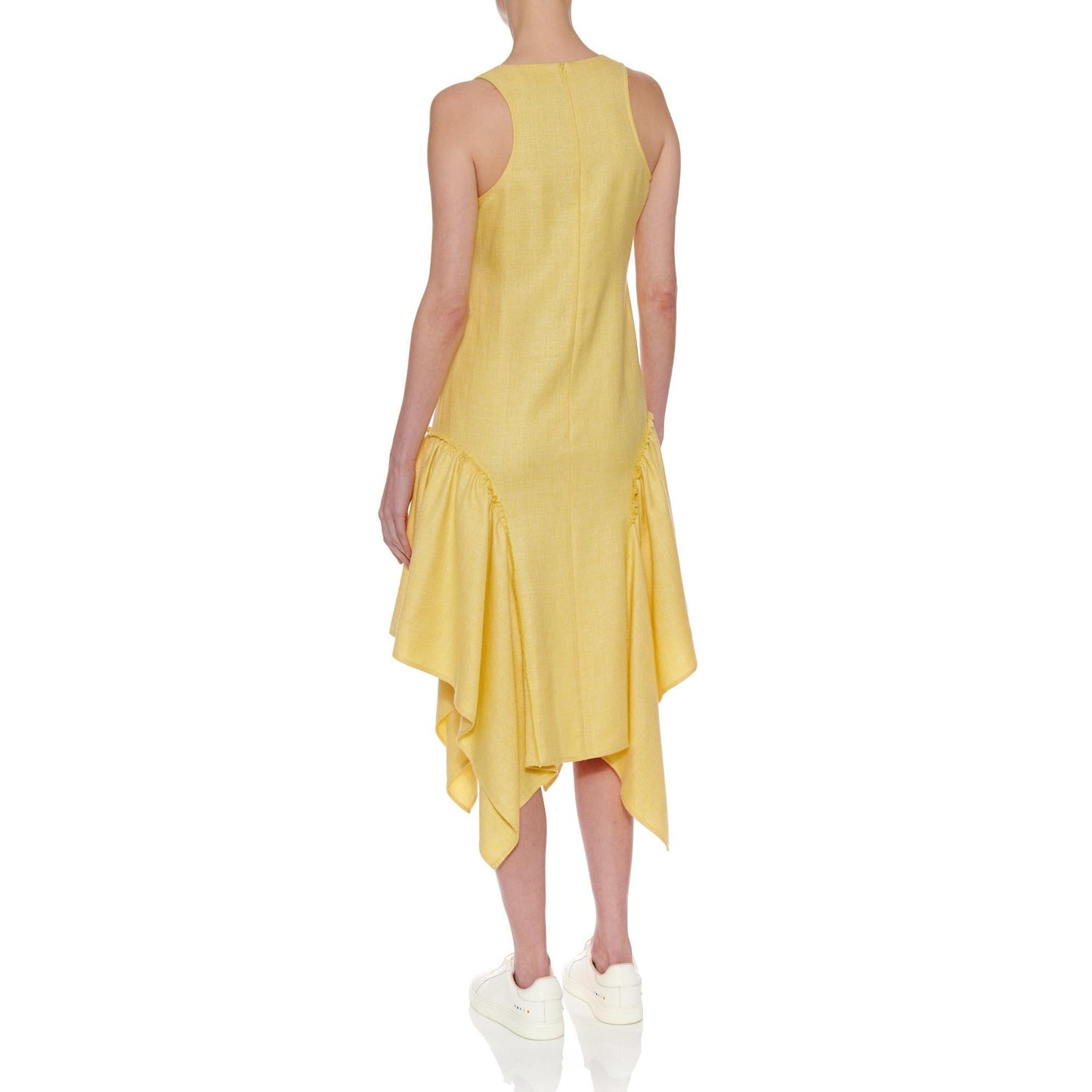 Women Malaga Dress - Sleeveless Shift Dress With Side Drapes in Yellow