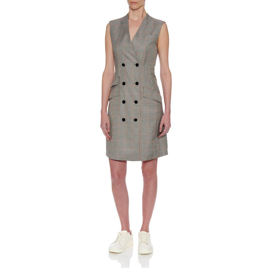Women Gijon Dress - Tailored Double Breasted Knee-Length Dress in Tartan - Black/Grey