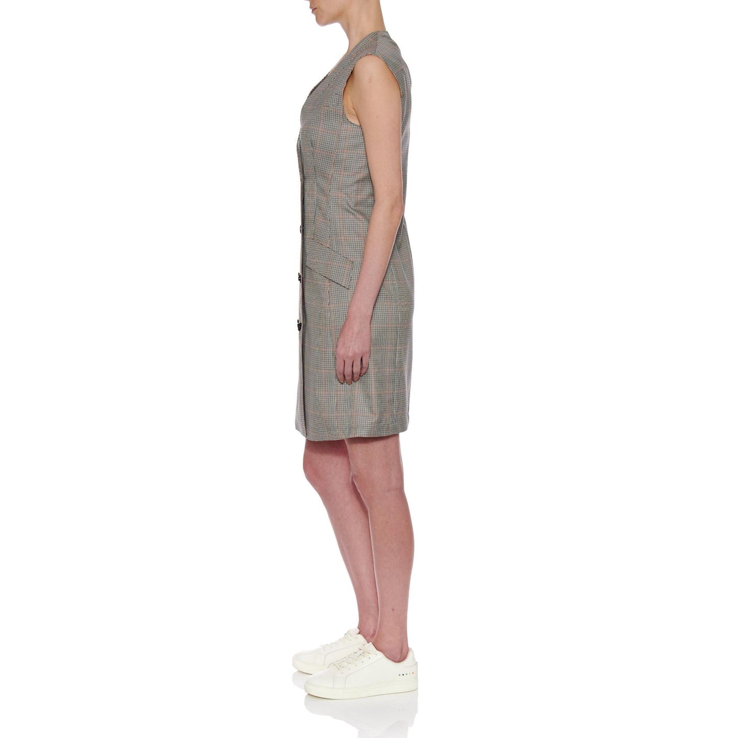 Women Gijon Dress - Tailored Double Breasted Knee-Length Dress in Tartan - Black/Grey