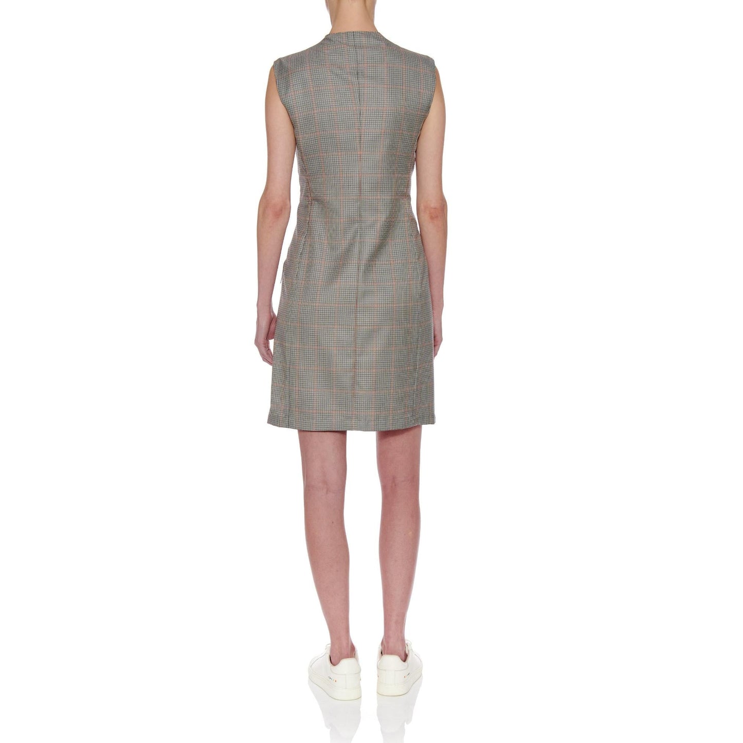 Women Gijon Dress - Tailored Double Breasted Knee-Length Dress in Tartan - Black/Grey