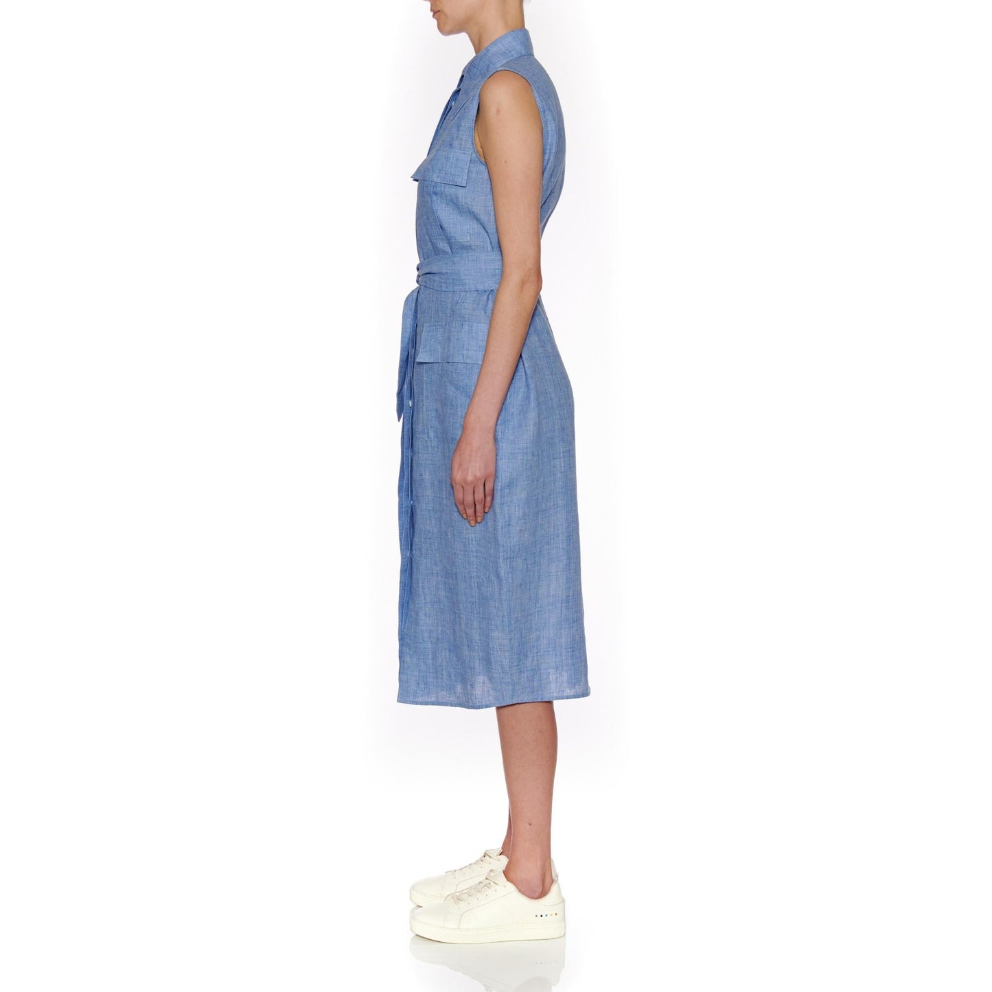 Women Zaragoza Dress - Sleeveless Shirt Midi Dress in Blue