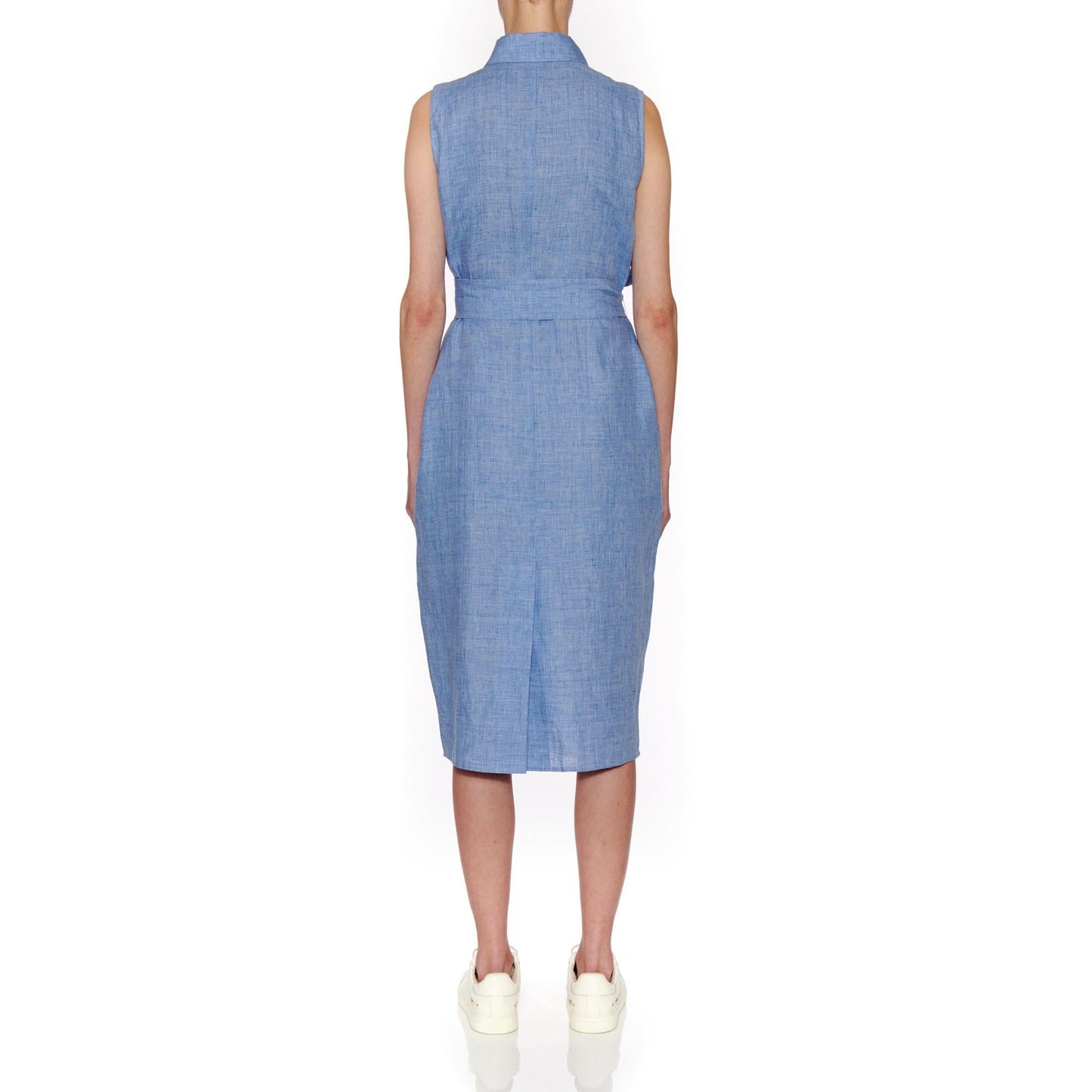 Women Zaragoza Dress - Sleeveless Shirt Midi Dress in Blue