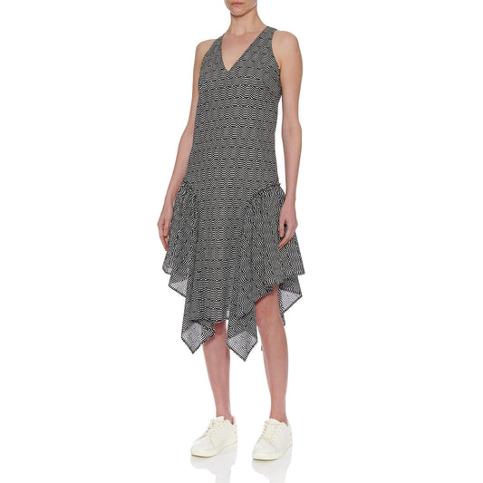Women Malaga Dress - Sleeveless Shift Dress With Side Drapes in A Print - Black