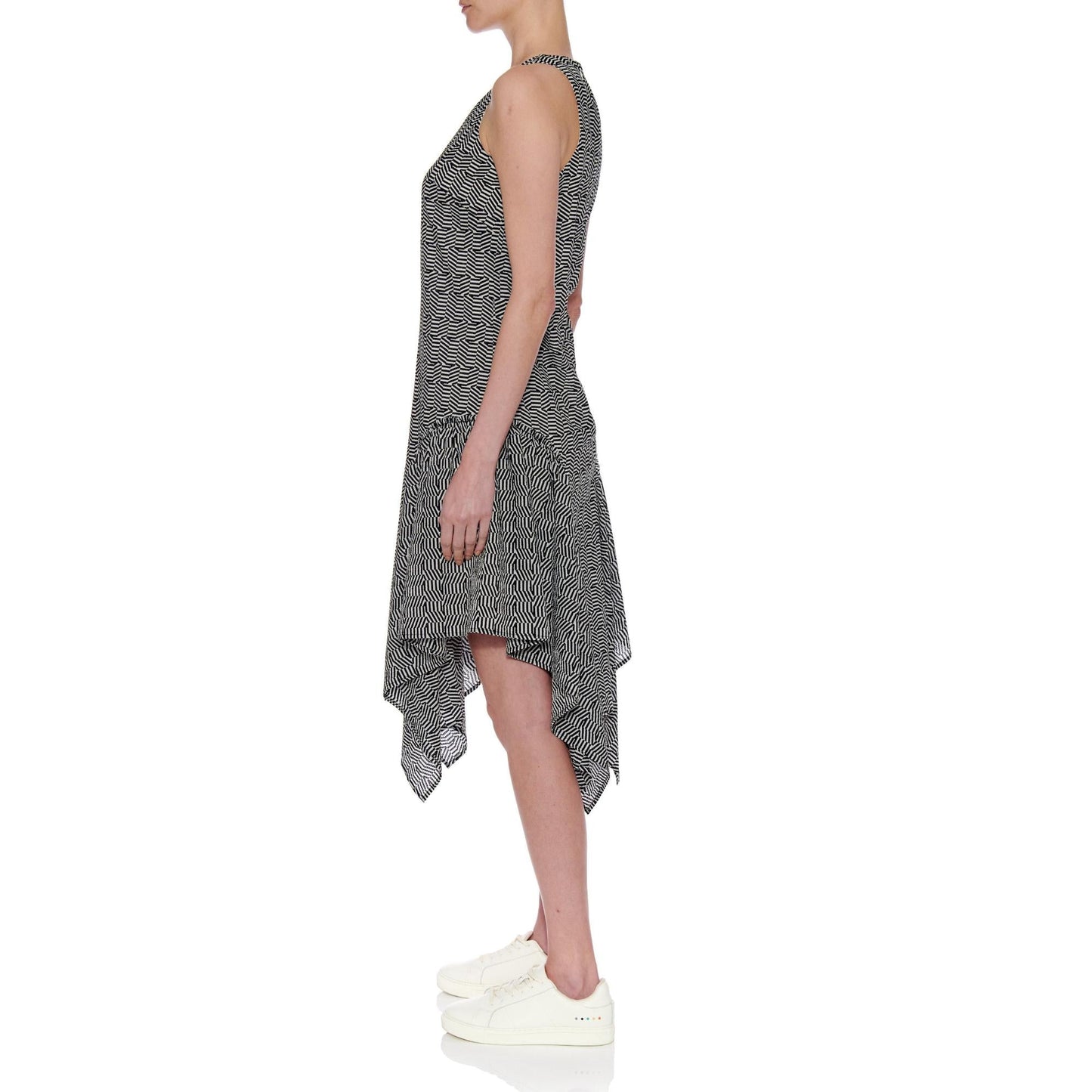 Women Malaga Dress - Sleeveless Shift Dress With Side Drapes in A Print - Black