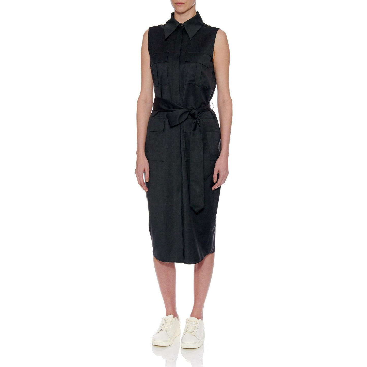 Women Zaragoza Dress - Sleeveless Shirt Midi Dress in Charcoal Grey