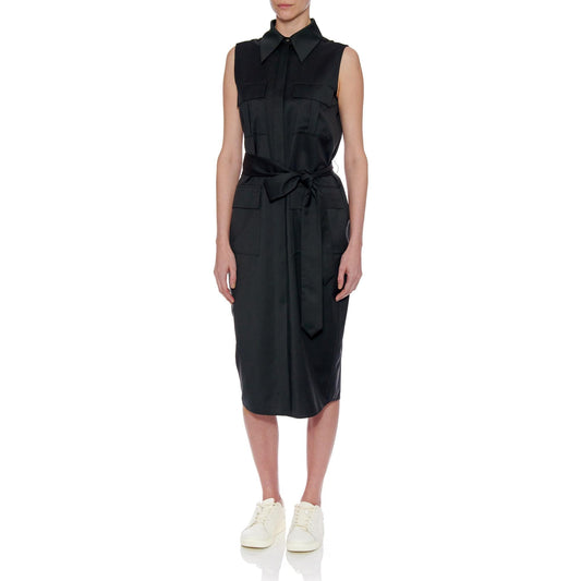 Women Zaragoza Dress - Sleeveless Shirt Midi Dress in Charcoal Grey
