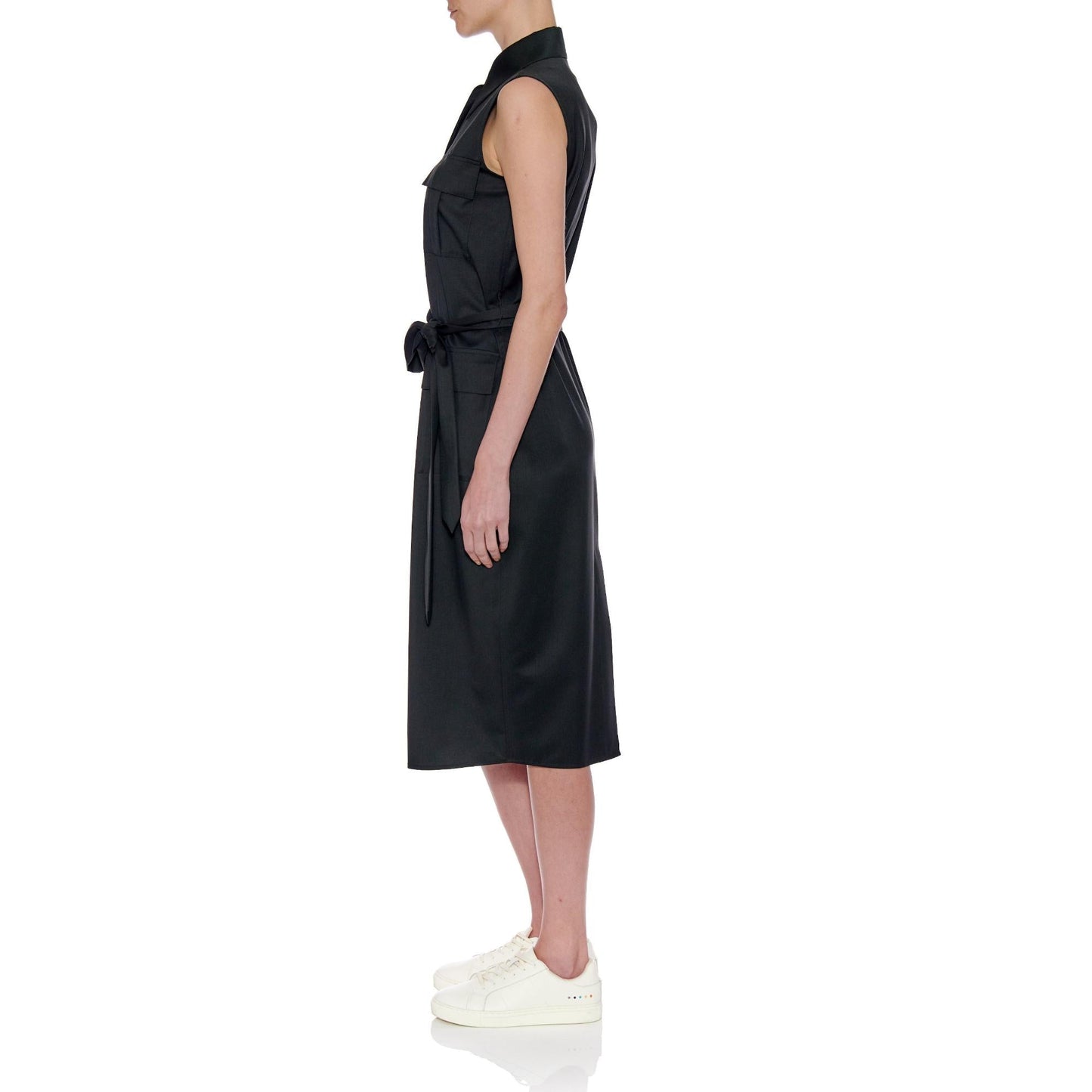 Women Zaragoza Dress - Sleeveless Shirt Midi Dress in Charcoal Grey