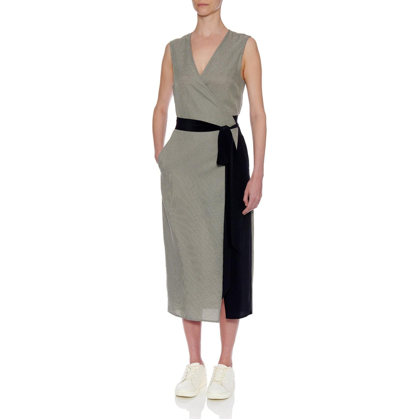 Women San Sebastian Dress - Classic Wrap Midi Dress in Black And White