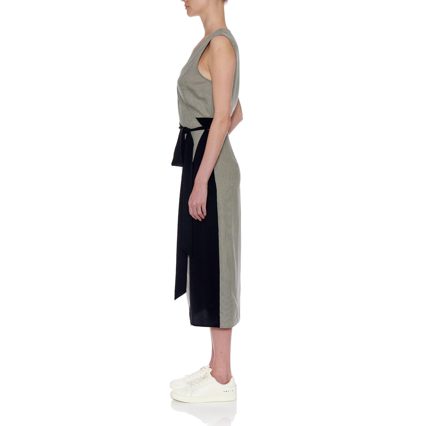 Women San Sebastian Dress - Classic Wrap Midi Dress in Black And White