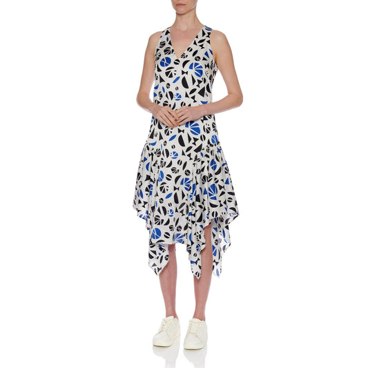 Women Malaga Dress - Sleeveless Shift Dress With Side Drapes in A Print - Print Black/Blue
