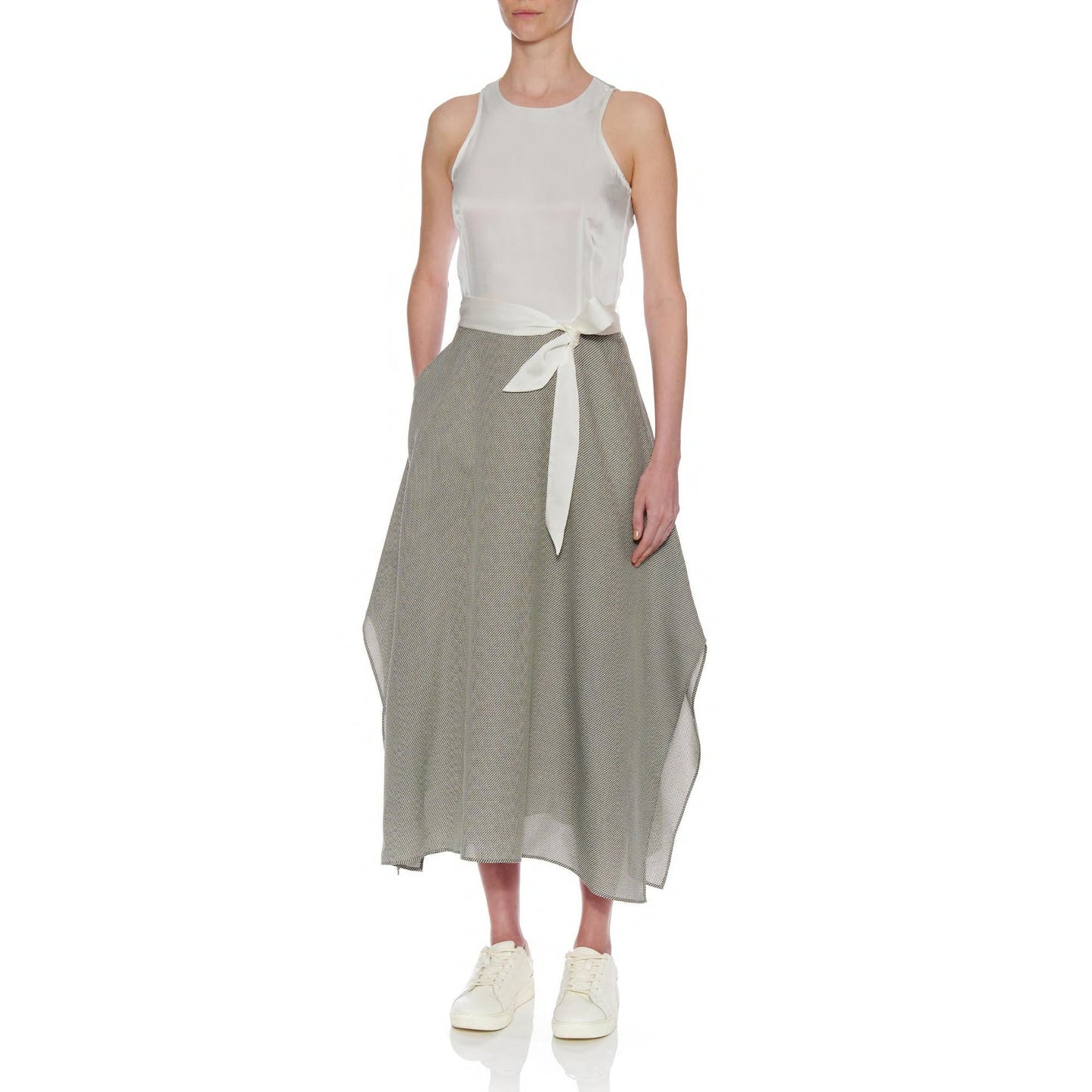 Women Granada Dress - Handkerchief Hem Midi Dress in White