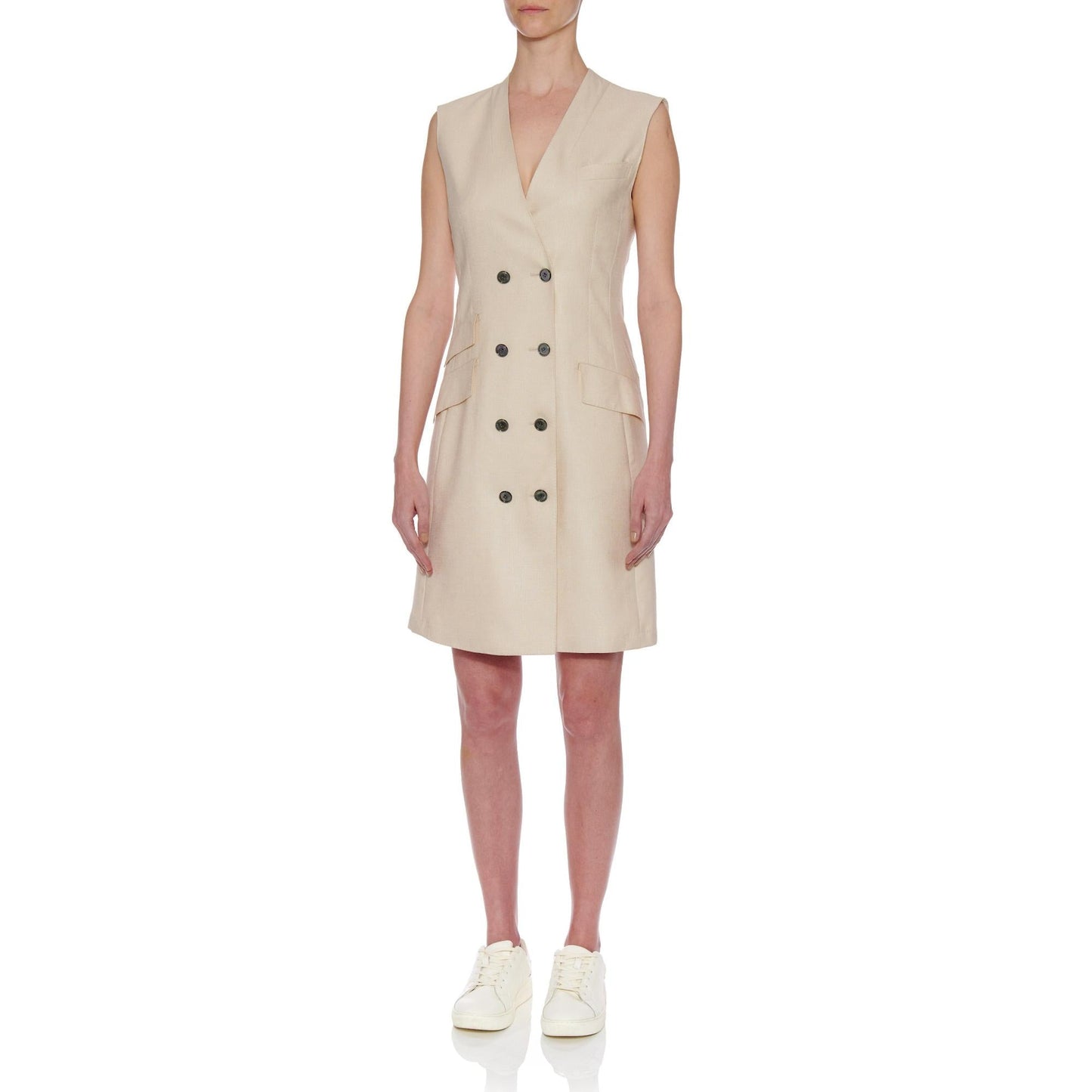Women Gijon Dress - Tailored Double Breasted Knee-Length Dress in Off White