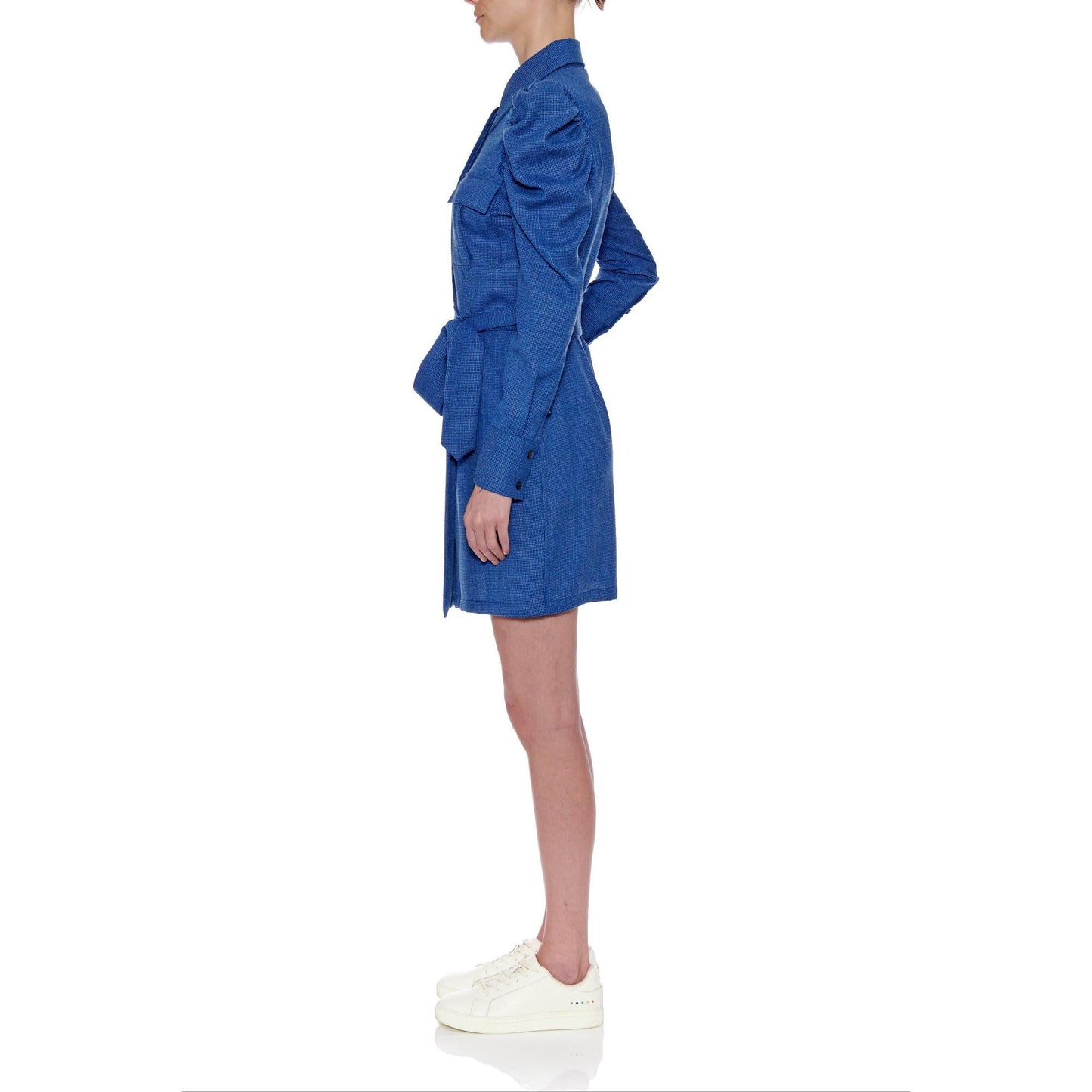 Women Jean Dress - Short Shirt Dress With Leg Of Mutton Long Sleeve in Blue