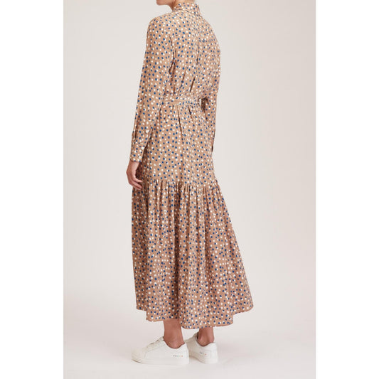 Women Cornwall Dress - Maxi Shirt Dress Detailed With Belt And Side Pockets - Beige