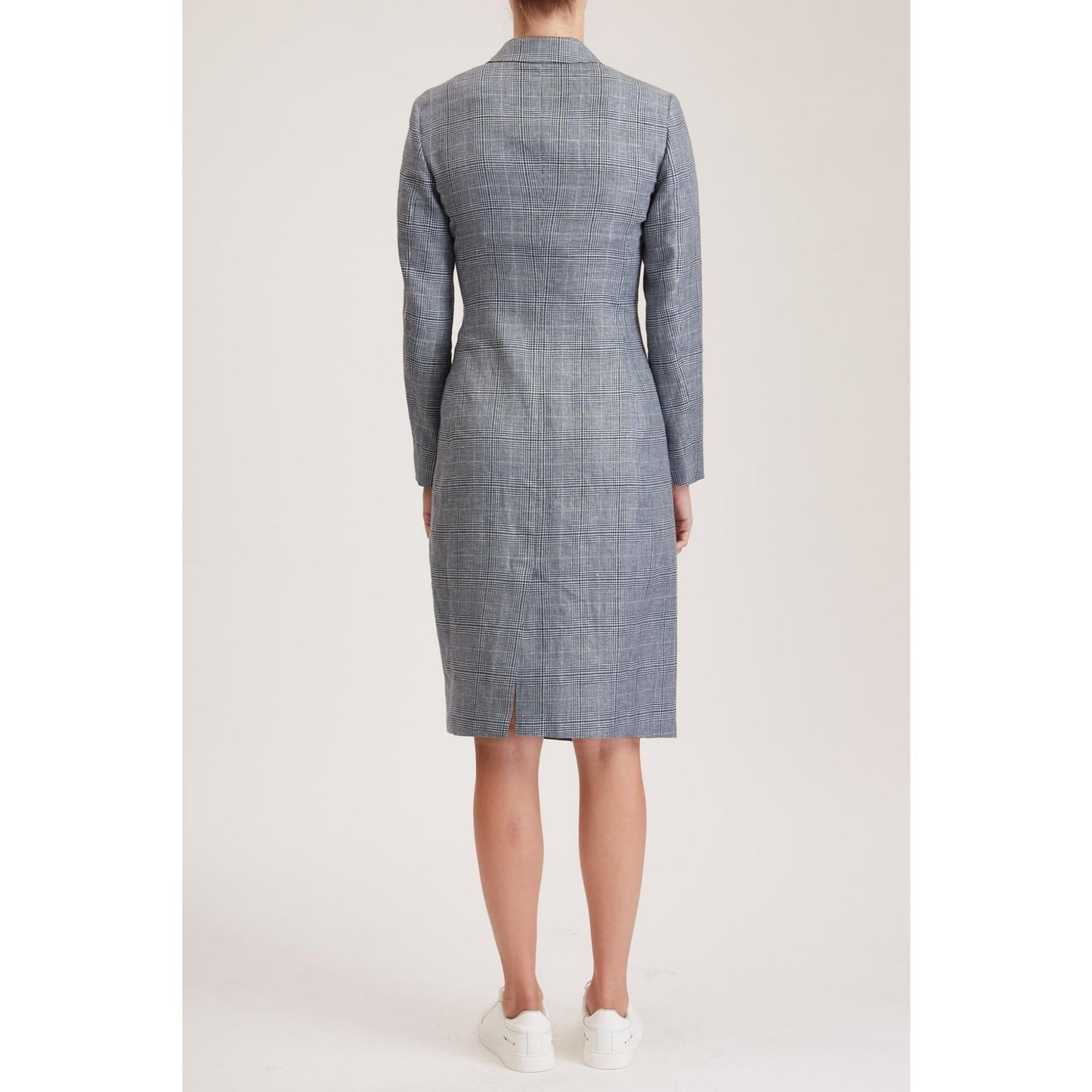 Women Ely Dress - Tailored Long Sleeved Dress in Blue Princess Check