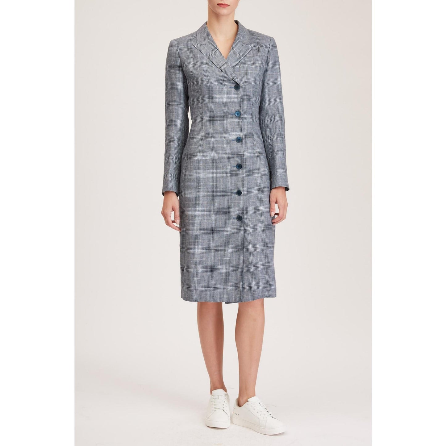 Women Ely Dress - Tailored Long Sleeved Dress in Blue Princess Check