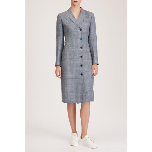 Women Ely Dress - Tailored Long Sleeved Dress in Blue Princess Check