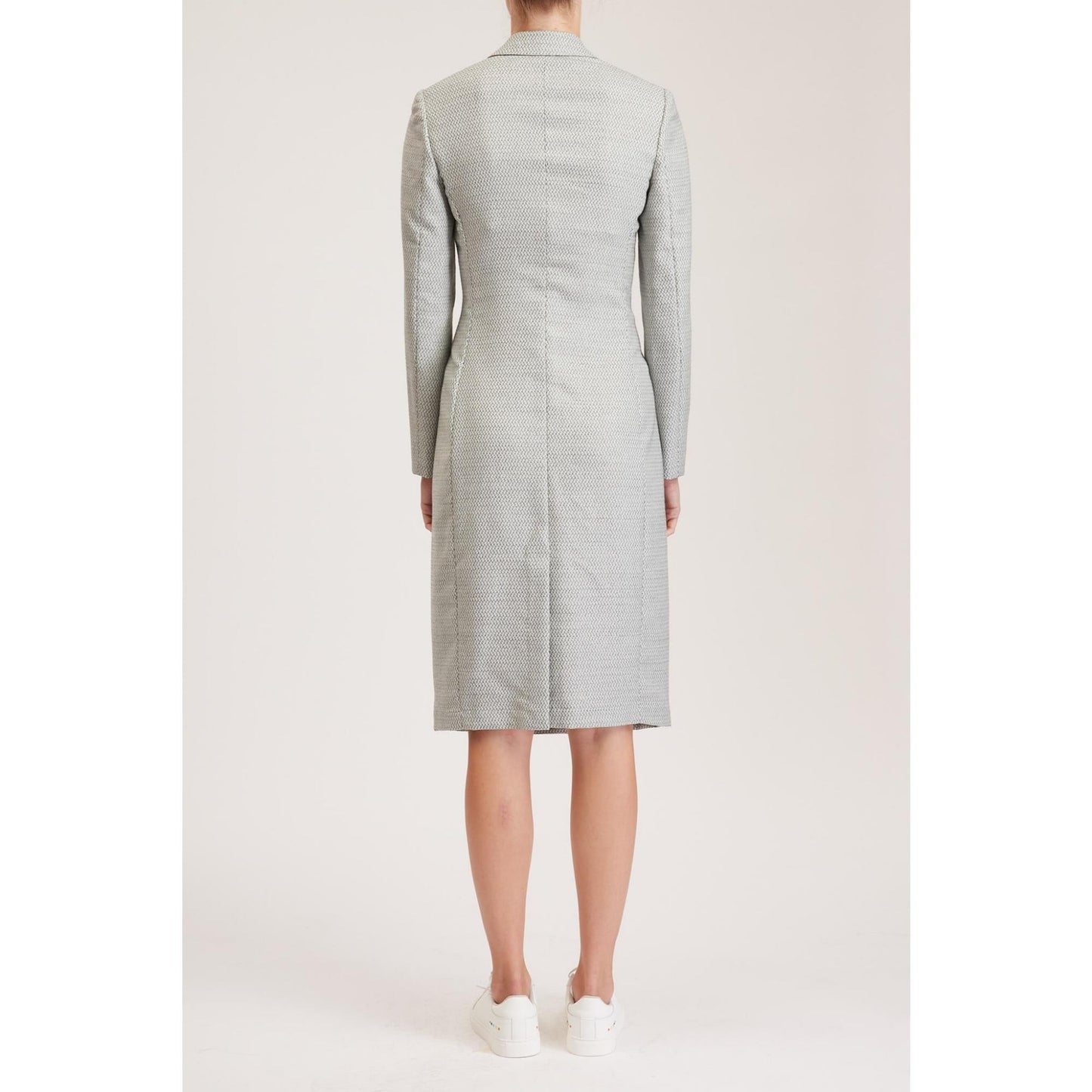 Women Ely Dress - Tailored Long Sleeves Dress With Side Pockets - White/Grey