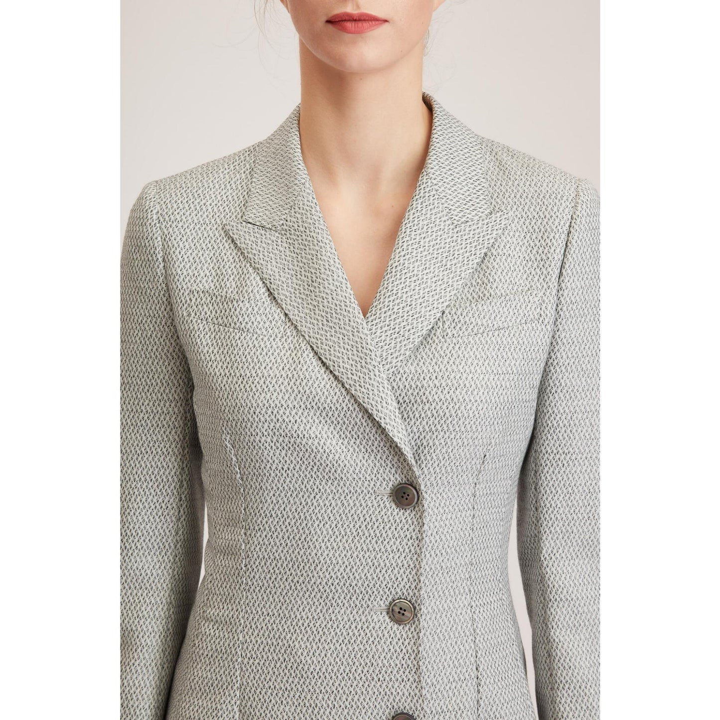 Women Ely Dress - Tailored Long Sleeves Dress With Side Pockets - White/Grey