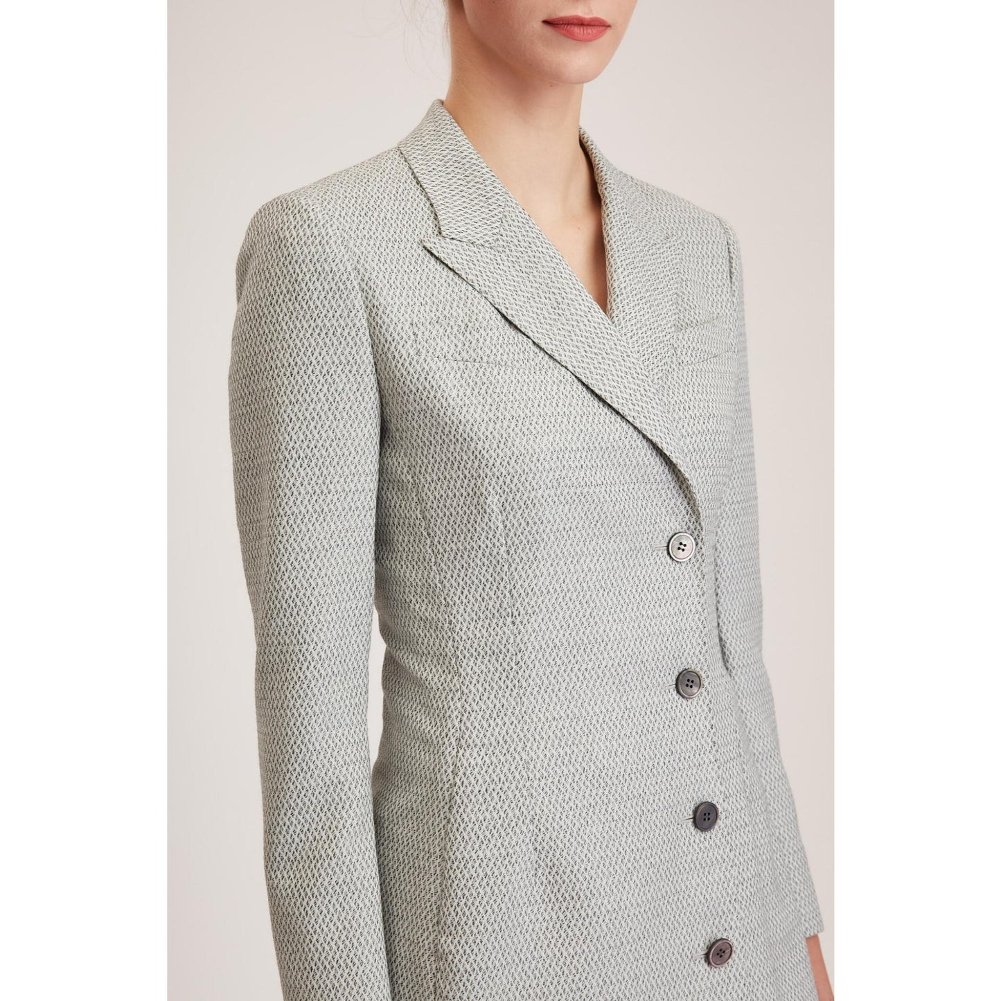 Women Ely Dress - Tailored Long Sleeves Dress With Side Pockets - White/Grey
