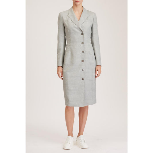 Women Ely Dress - Tailored Long Sleeves Dress With Side Pockets - White/Grey