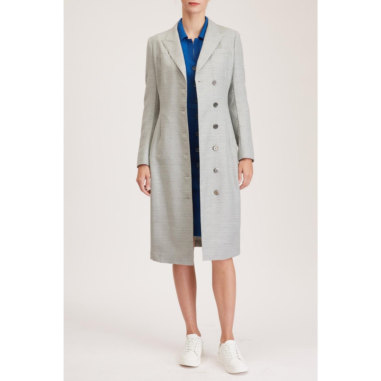 Women Ely Dress - Tailored Long Sleeves Dress With Side Pockets - White/Grey