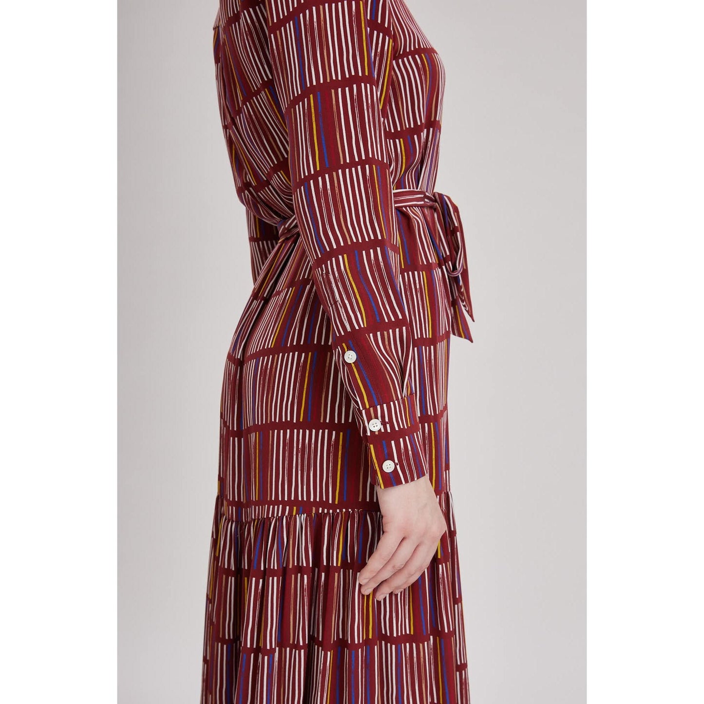 Women Cornwall Dress - Maxi Shirt Dress Detailed With Belt And Side Pockets - Red