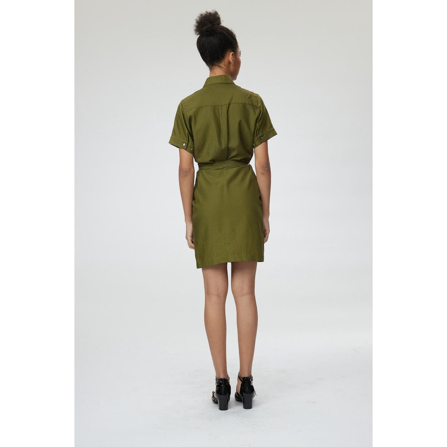 Women Matera Dress - Mini Shirt Dress in Olive Green