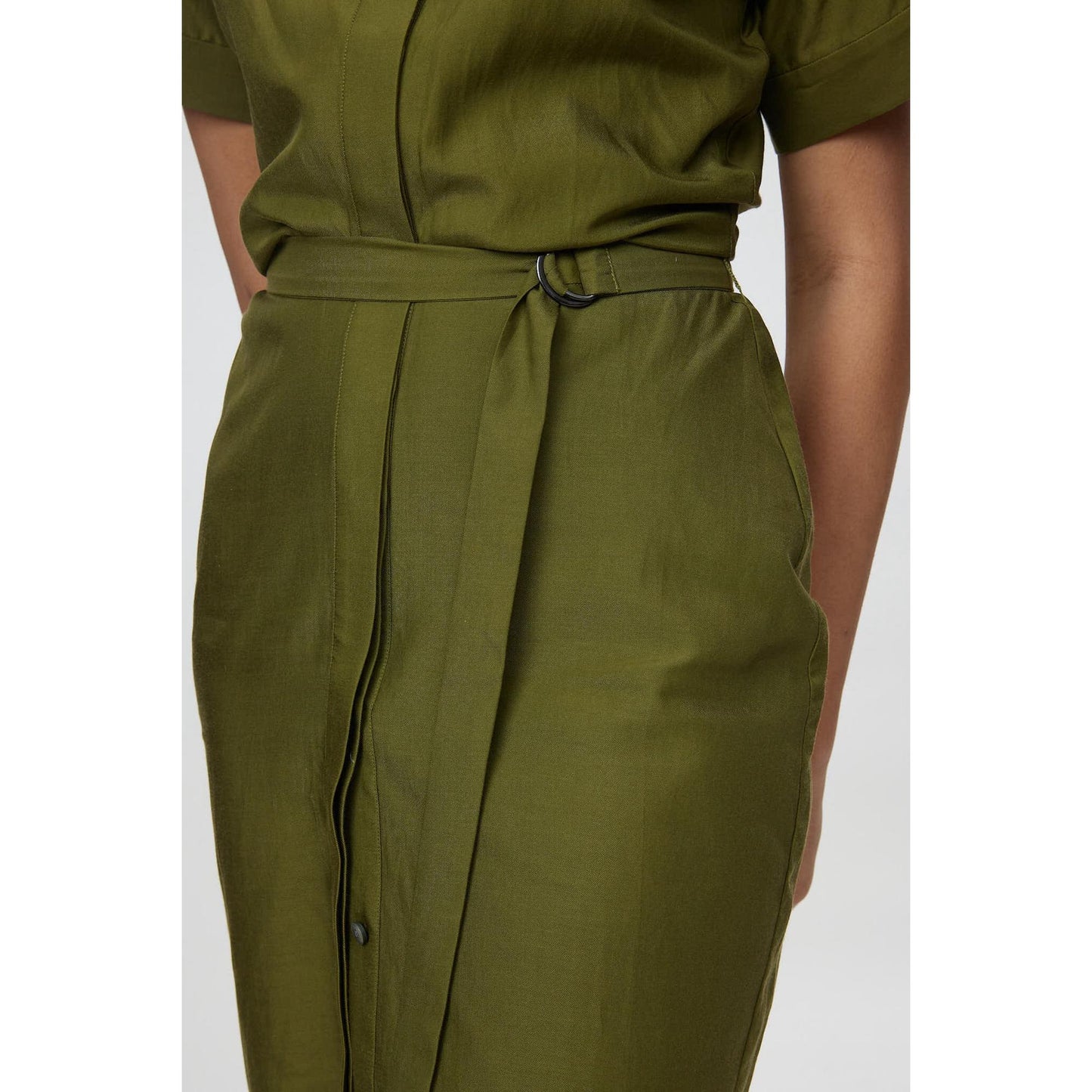 Women Matera Dress - Mini Shirt Dress in Olive Green