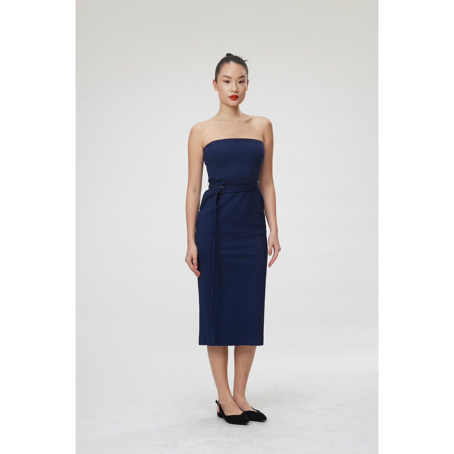 Women Vittoria Dress - Strapless Tailored Dress in Navy