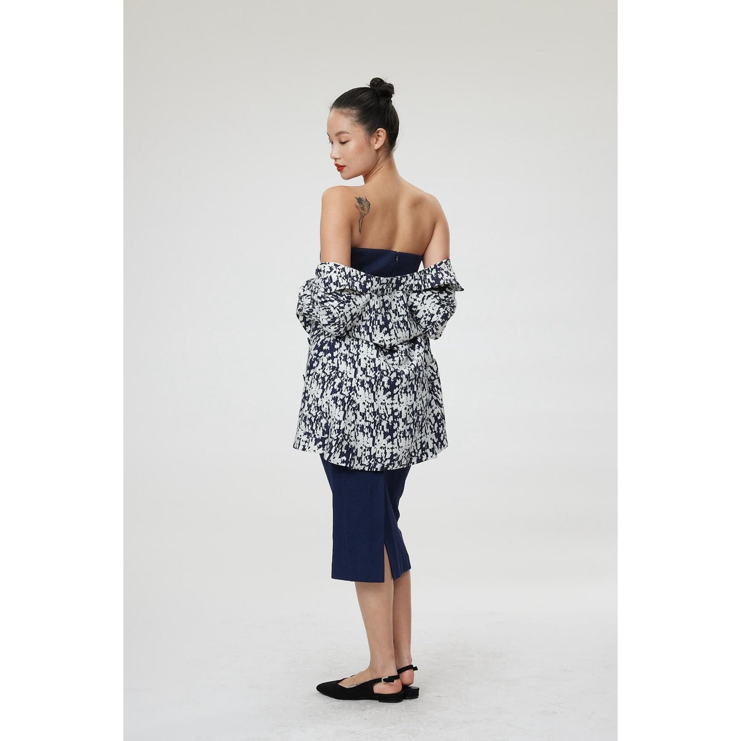 Women Vittoria Dress - Strapless Tailored Dress in Navy