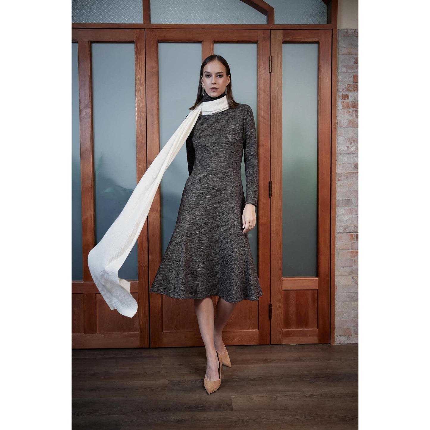 Women Evora Dress - Trumpet Day Dress in 2-Tone Brown