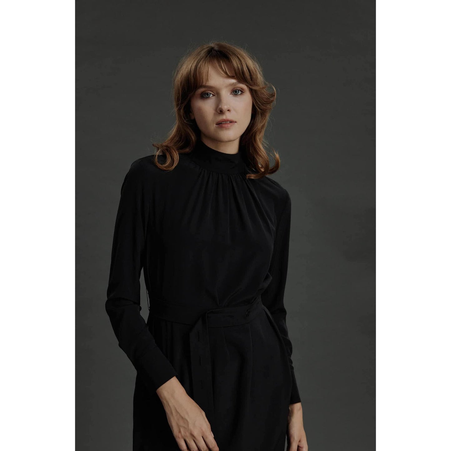Women Tavira Dress - Shift Dress in Wool Crepe - Night Black